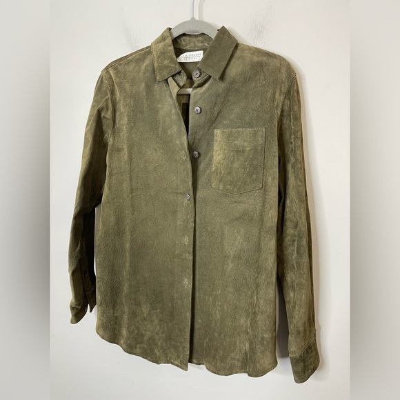 Valerie Stevens Green silky Suede Button down Shirt Jacker Collared Sz 4 - Picture 2 of 8